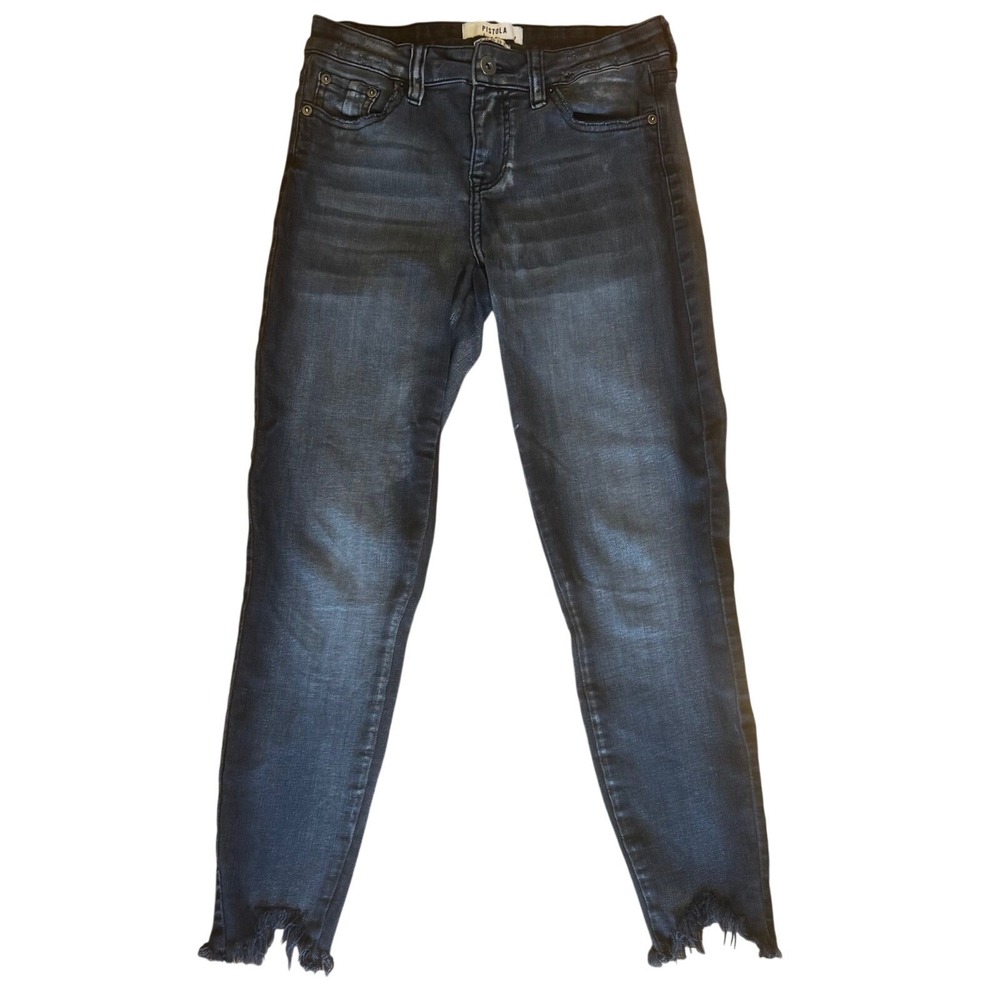 Women's Pistola Black Skinny‎ Jeans Dark Wash Raw Chewed Hem size 26 - Picture 2 of 11
